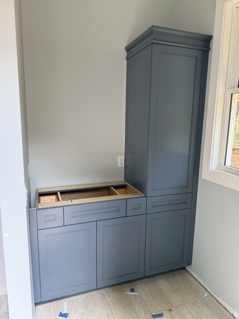 Pool House Bath-Blue-Stepped Shaker-by Tideline Cabinetry