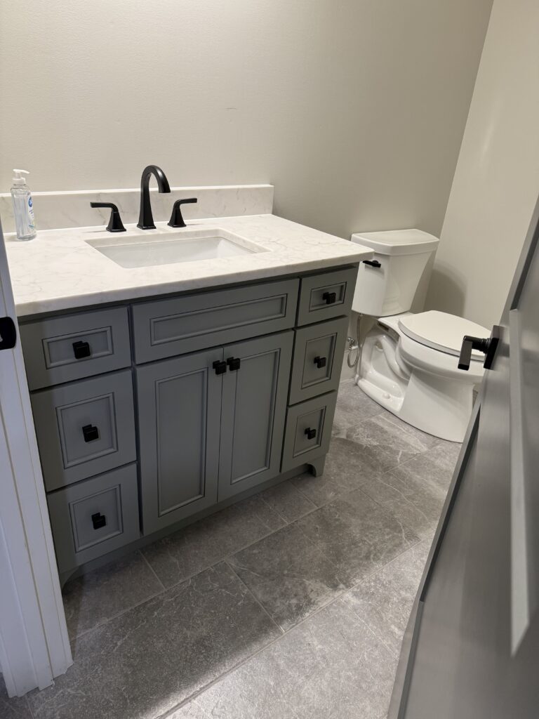 Guest Bath- Illusive Green-Big Bead Shaker-by Tideline Cabinetry
